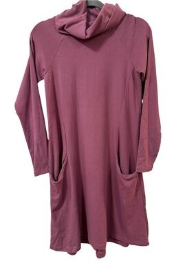 Maggie’s Organics dress SMALL organic cotton cowl neck pockets mauve boho midi